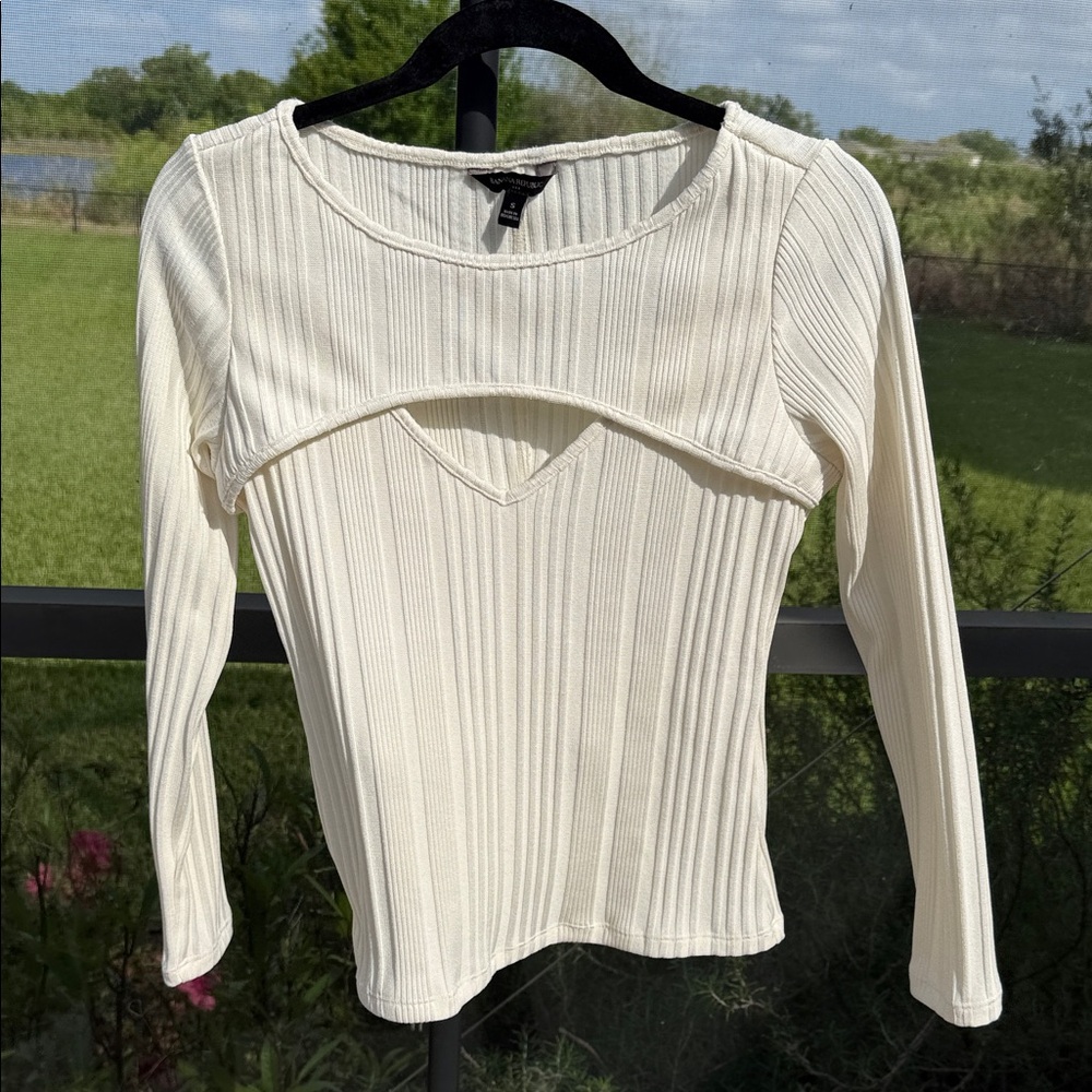 Banana Republic Cream Ribbed Long-Sleeve Cutout Sweater